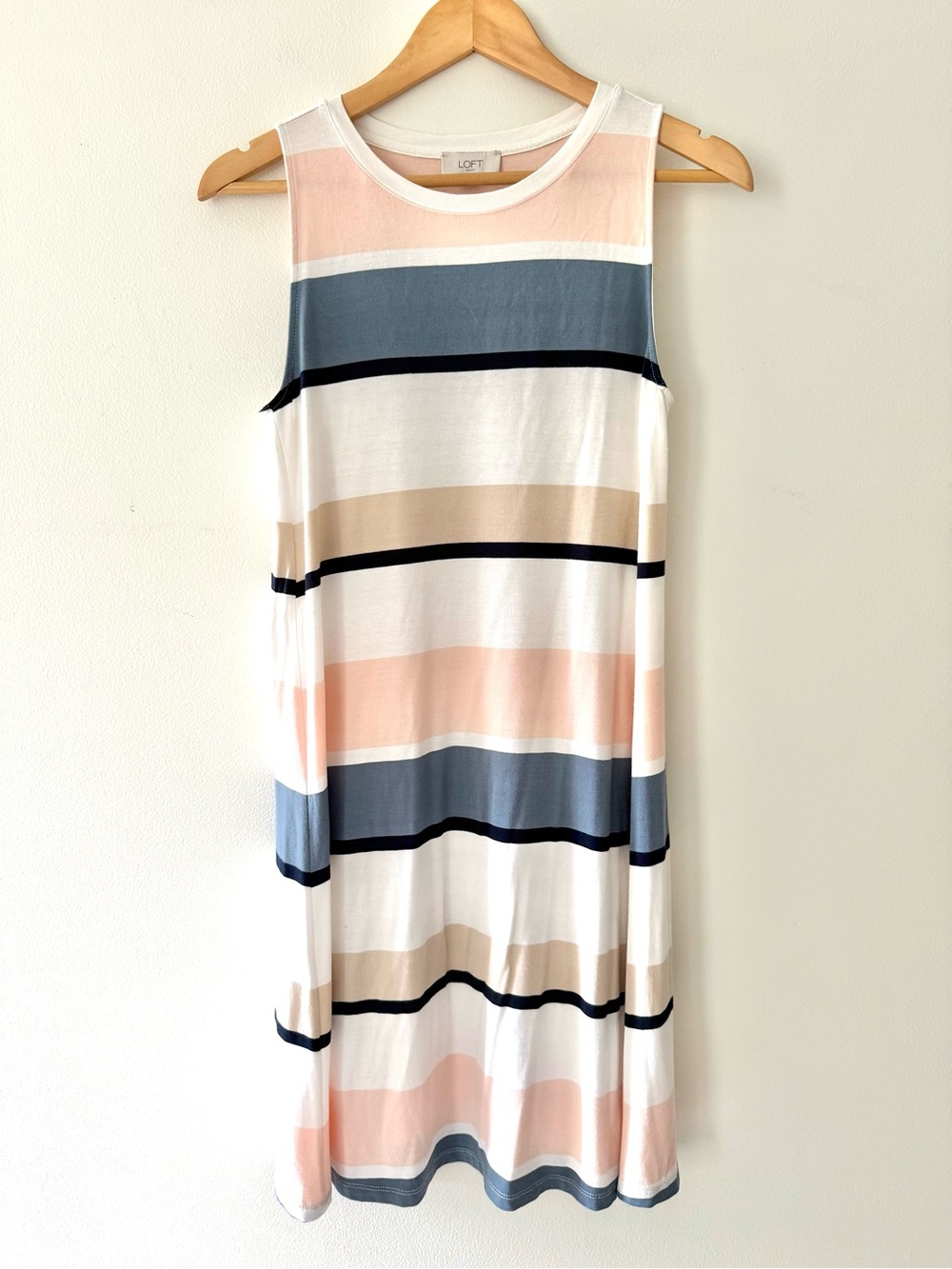 LOFT Pastel Colorblock Coastal Nautical Striped Knit Tank Swing Dress S Preppy - Picture 2 of 11
